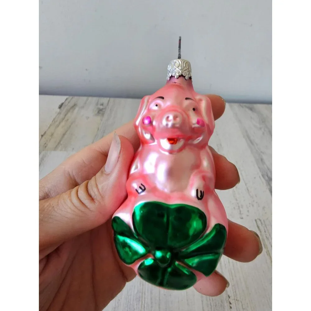 Vintage inge glas pig shamrock 4 leaf clover ornament St Patrick's Day spring Ge